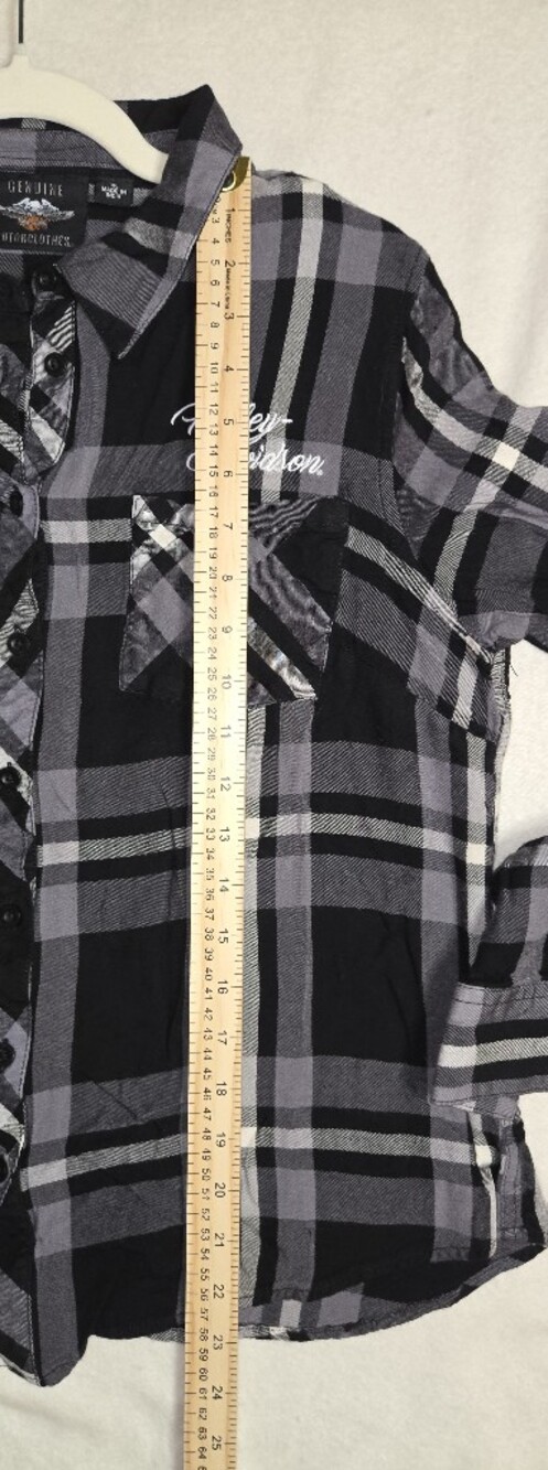 Harley-Davidson Womens XL Black & Gray Plaid Button-Up Shirt - Picture 6 of 6